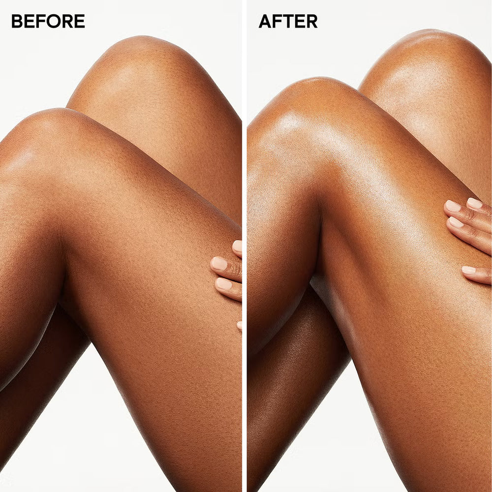Gold Silk Body Oil voor en na resultaat – stralende glow huid bij consistent gebruik – ElleCera