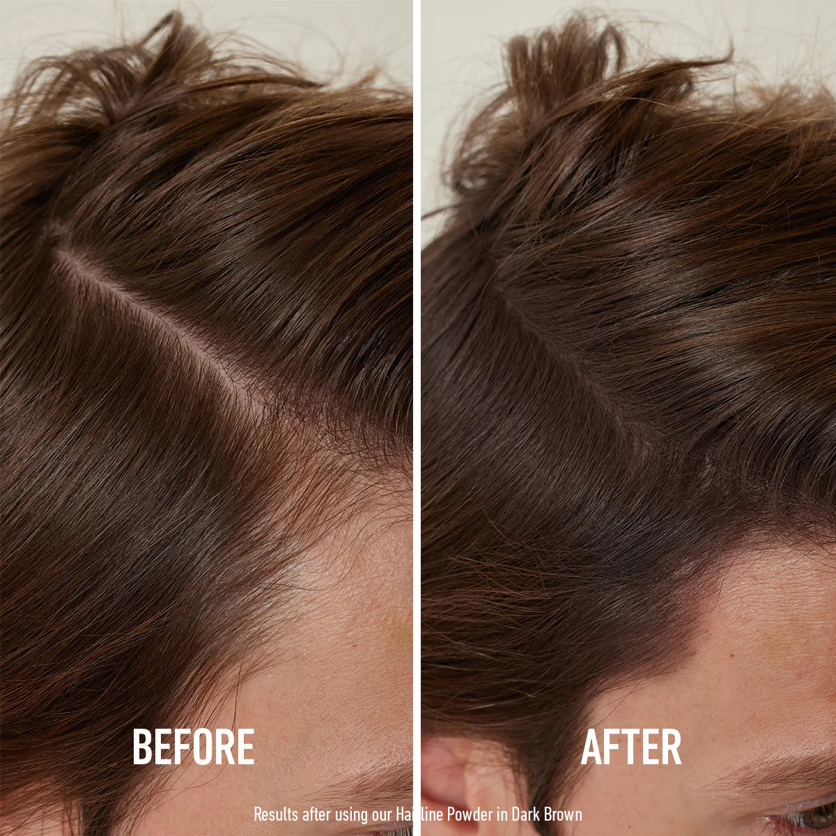 HairLine Perfect Poeder voor en na – vollere haarlijn zonder kale plekken – ElleCera