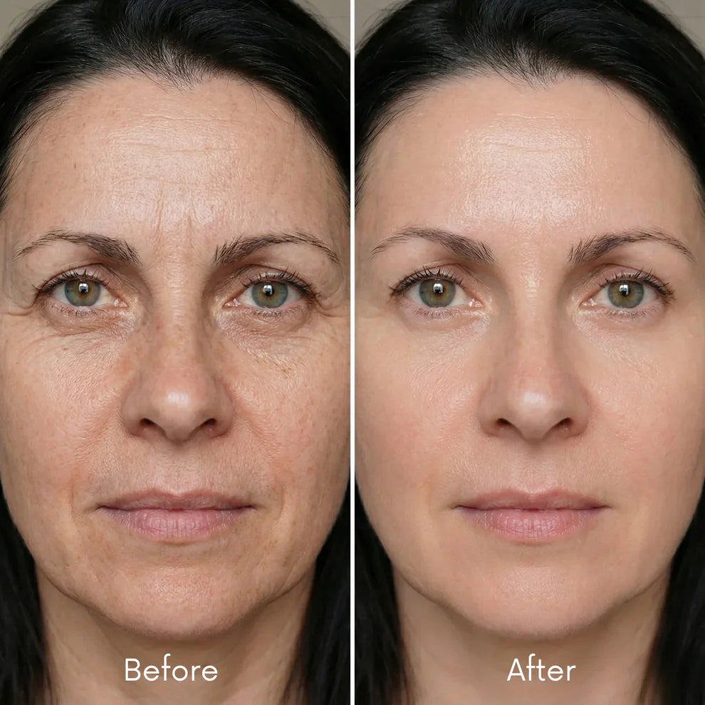 SilkPeptide Ampoule voor en na – zichtbaar strakker en voller gezicht – ElleCera